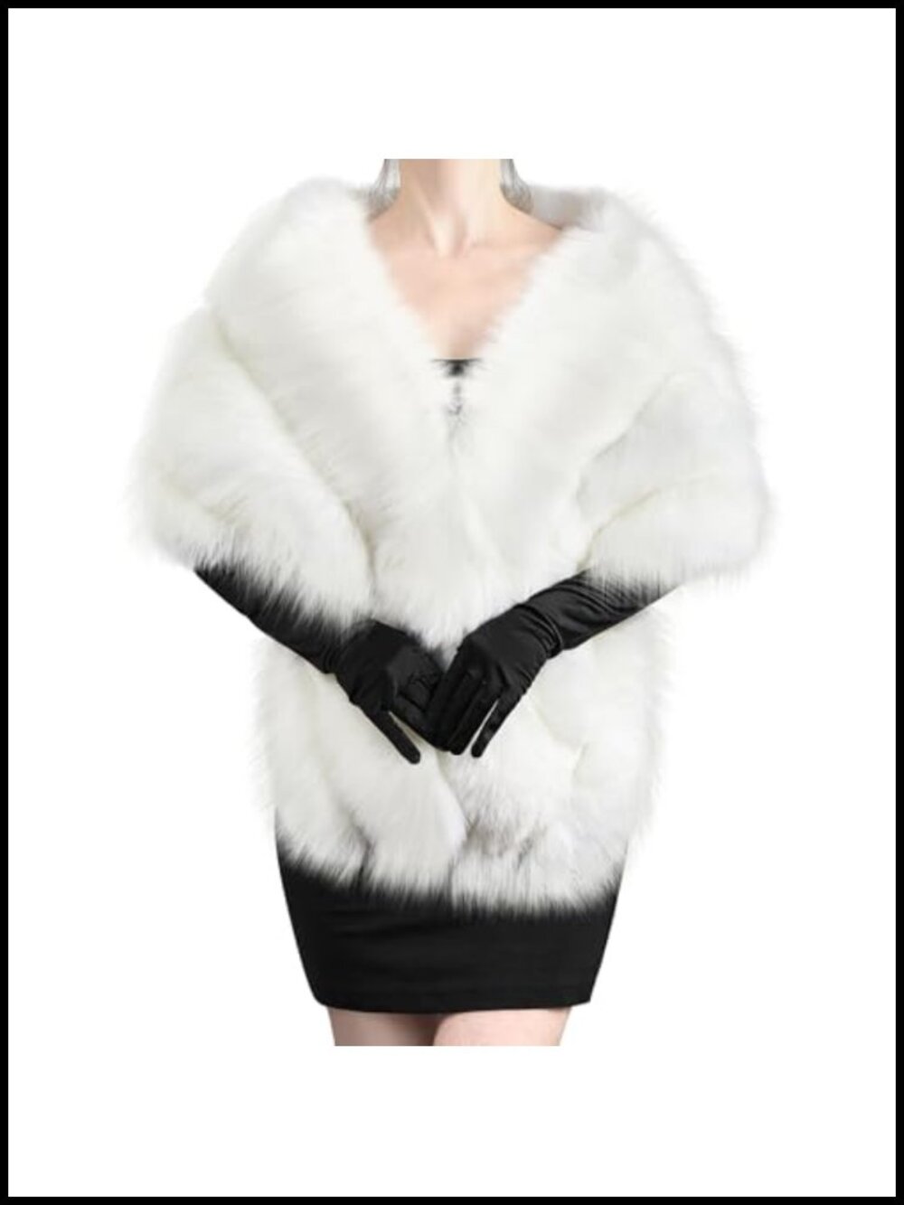 Faux Fur Shawl and Satin Opera Gloves Set for Bridal Party